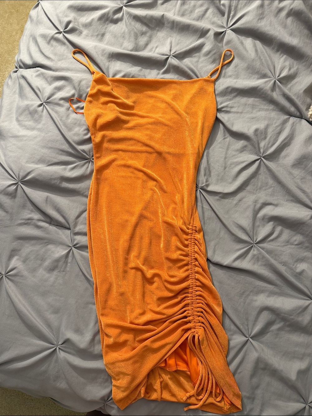 Fashion Nova Orange Ruched Spaghetti Strap Slip Dress